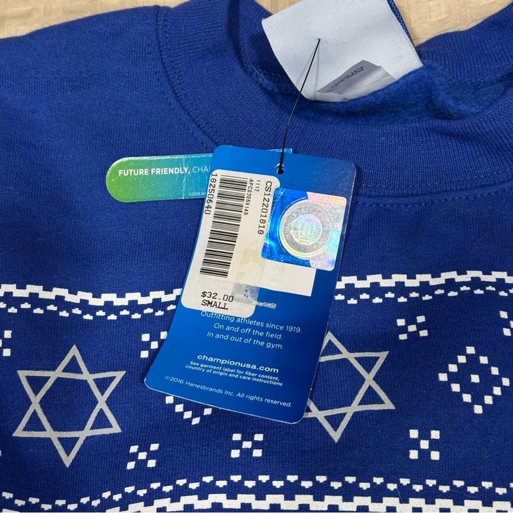 Champion Blue Crewneck Sweater NYU New York University Jewish Men’s Size Small - Picture 4 of 10